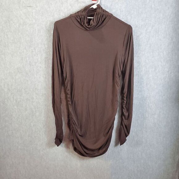 Soft Surroundings Dress Womens Medium Brown Bodycon Mini Side Ruched Mock Neck - Picture 1 of 10